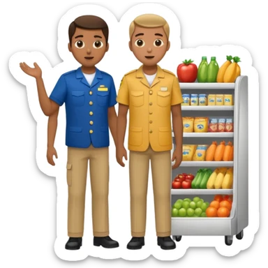 Supermarket employee at a cash register, full body, serving a man surprised sticker