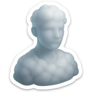 person looking straight, shoulders up, fully composed of white fluffy convex clouds, matte glass style, volumetric and soft clouds, airy and realistic appearance, no background sticker