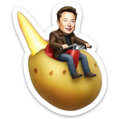 Elon musk riding a potato rocket sticker
