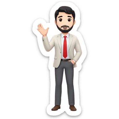 Professional 35-year-old man with black wavy hair, stubble, strong jawline, white skin tone, wearing smart casual business attire, giving a TED talk on innovation, standing on circular red carpet stage, gesturing confidently with projected slides behind him sticker