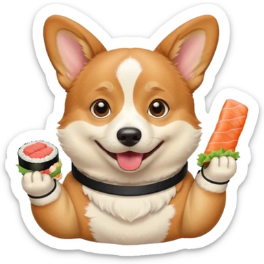 happy corgi eating sushi sticker