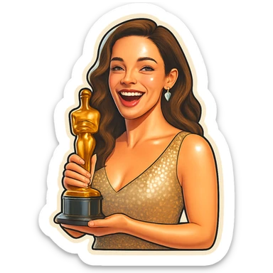 Remove the background from this Hollywood film star holding an Oscar emoji, keeping the style and subject unchanged. sticker