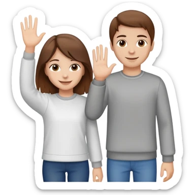 Girl with brown hair waving goodbye to her brother with brown hair sticker