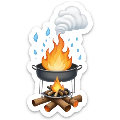 campfire with pot of boiling water hanging above, steam coming out sticker