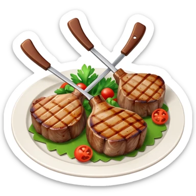 grilled lamb chops object icon, cooked lamb ribs, juicy, 3D cartoon, mobile game icon style, clean background, no text, no watermark
 sticker