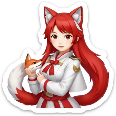 Azur Lane Akagi kitsune girl with red and white outfit and multiple fox tails sticker