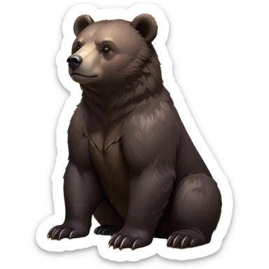 Cinematic Noble bear cub Portrait Emoji, Poised and regal, with a large, imposing build and a thick, well-groomed rich dark brown fur, deep-set soulful eyes, Simplified yet sharp and sophisticated features, highly detailed, glowing with a soft, dignified glow, high shine, intelligent and formidable, stylized with an air of wild majesty, focused and attentive, soft glowing outline, capturing the essence of a watchful and commanding guardian, so majestic it feels as though it could lumber out of the screen with effortless authority! sticker