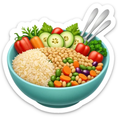 Quinoa Bean glass bowl with rice and vegtables sticker
