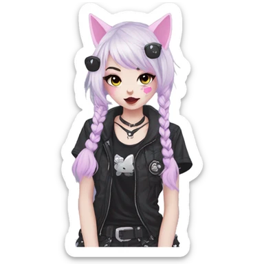 Edgy Kawaii Cute Cool Cartoon Anime Punk Techwear Gothic Catgirl sticker