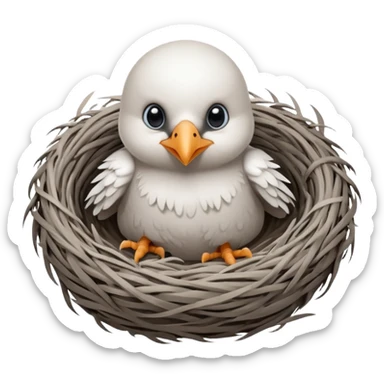 white baby crow in nest sticker