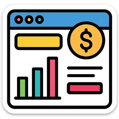 dashboard interface with financial data, modern icon style sticker