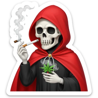 grim reaper in red cape smoking weed with loads of smoke in the air sticker