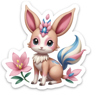 Cute Romantic Realistic  Floral Meloetta-Sylveon-Palkia-Cresselia-Digimon-Pokémon-Fakémon-hybrid-fusion, full body sticker