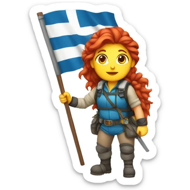 female winter mountaineer red hair with easter egg and greek flag  sticker