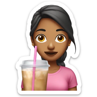 Indian girl with pink t shirt drinking iced coffee sticker