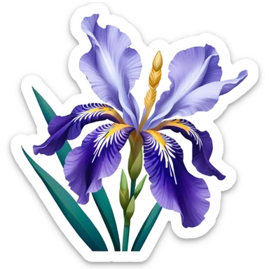 Japanese style iris flower (hanashobu) with elegant simplified lines like in ukiyo-e art, blue-purple color, traditional composition with flowing brush-like strokes sticker