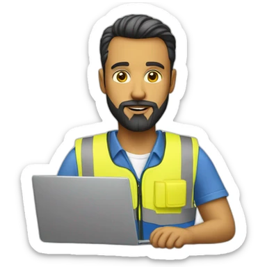 Ikea manager blue eyes beard with laptop and yellow security vest sticker
