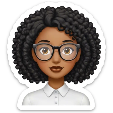 A black woman with square glasses and curly black hair sticker