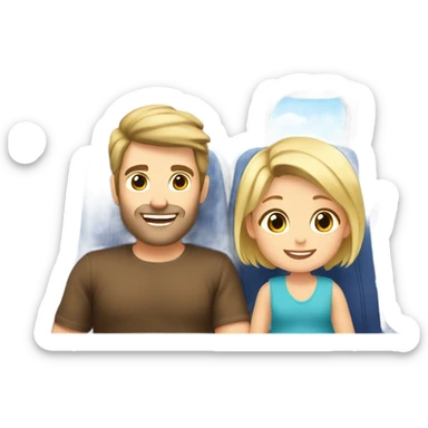 Blonde toddler and brown hair dad happy on plane ride to Japan sticker