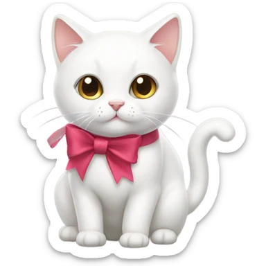 Awhite  cat with a bow  sticker