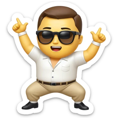 Cinematic Realistic Gangnam Style Pop Culture Emoji, showcasing a playful, iconic portrayal inspired by the hit song rendered with dynamic textures and fun, energetic lighting. sticker