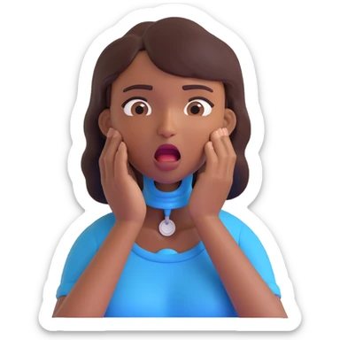 emoji of a woman with medium-dark skin tone, hands at her throat, eyes wide, face turning blue, choking herself sticker