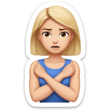 a young woman with arms crossed holding neck angry sticker