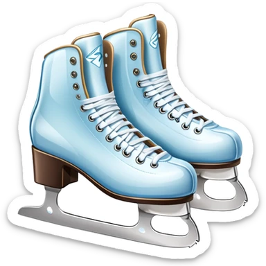 An icon showing The rink is surrounded by cheering spectators and soft arena lights, creating a beautiful, dynamic atmosphere. a pair of elegant figure skates placed on the smooth, sparkling ice of a grand ice arena. Transparent background highlights the grace and beauty of figure skating. sticker