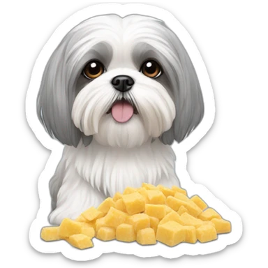 maltese-shih tzu -eating - grey ears sticker