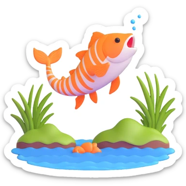 a fish jumping out of a pond sticker
