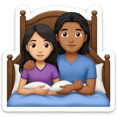 Latino man with long black hair in bed with brown hair Filipina sticker
