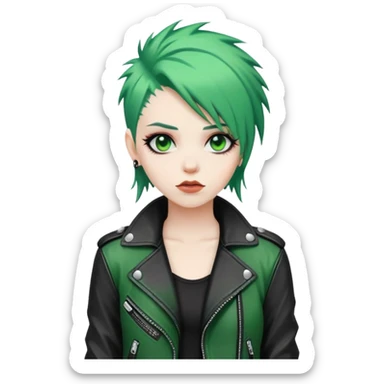 punk girl with green hair in black leather jacket  sticker