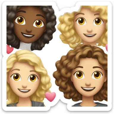 blonde female and brunette female best friends happy smiling with hearts everywhere sticker