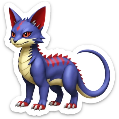 with red markings, scaley scaly batty feline-like quadrupedal digitigrade furry feral Bastet-Noibat-Gatomon-Garchomp-Digimon-Fakémon-Pokémon-creature (full body) sticker