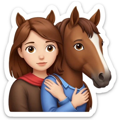 girl with brown hair hugging a horse from far away sticker