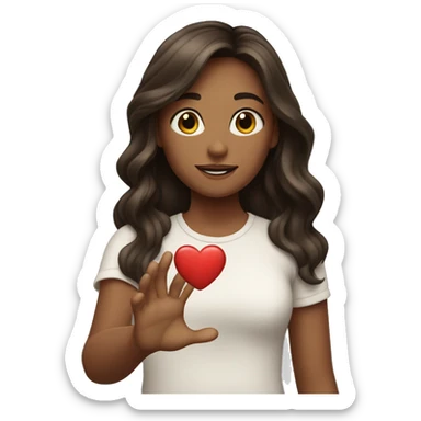 girl with long brunette hair heart in outstretched hand sticker