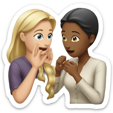 one woman saying something into the ear of another woman closing by hand sticker