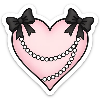 pastel goth heart with black bows and pearls, soft pink and black, cute gothic style, remove background sticker