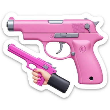 white girl hand with pink nails holding a pink gun sticker