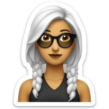 Chica blanca con pelo suelto negro y lentes linda  sticker