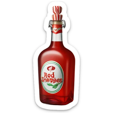 Bottle of Peppermint schnapps red sticker