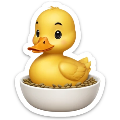a yellow duck eating sunflower seeds from a bowl sticker
