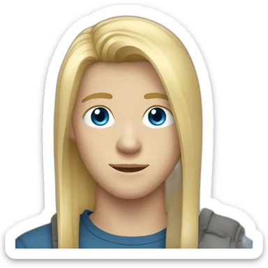 blue-eyed male teenager long straight blond hair sticker