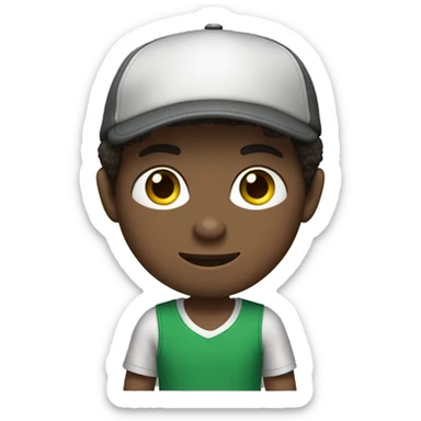 White boy with dark brown hair with a basketball hat on with his hair hanging out with green eyes and grey shirt and dark grey pants  sticker