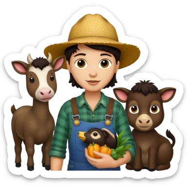 GRANJERO PIEL CLARA Y PELO OSCURO CON ANIMALES sticker