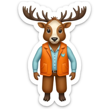 crea una mascota de equipo que sea un venado de cuerpo completo y lleve un chaleco con el nombre de telamon que en el chaleco diga telamon, el chaleco de color naranja sticker