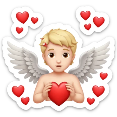 Cupido rodeado de corazones volando mostrando sus alas y su arco   sticker