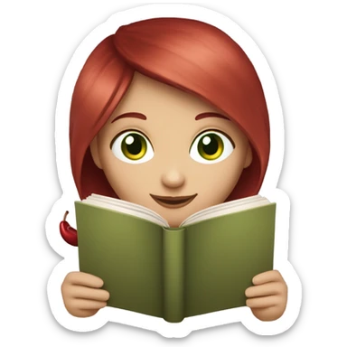 Cherry red hair, green eyes, girl reading a book sticker