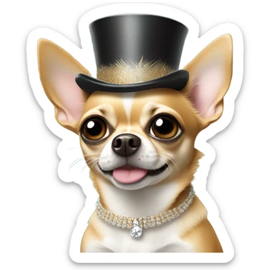 Chihuahua wearing a top hat with a feather  sticker