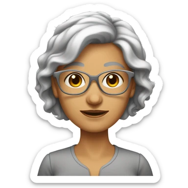 Femme âgée avec cheveux gris blancs très court sans volume avec des lunettes de vue verres non teintés et pas très grande avec une corpulence maigre de couleur claire sticker